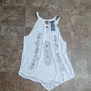 INC International Concepts White Embellished Halter Tank Size Large